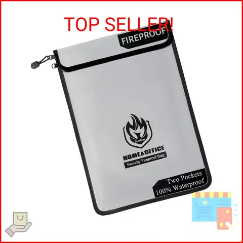 Upgraded Two Pockets Fireproof Document Bag (2000℉), andyer 15”x 11”Waterproof F