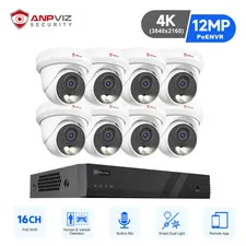 Anpviz 16CH 4K PoE Security System 8x 8MP Wired Outdoor Cameras Color Night