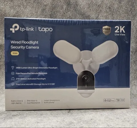 TP-Link Tapo 2K Wired Floodlight Security Camera Outdoor TC53 White NEW SEALED 