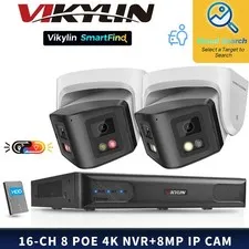 VIKYLIN SmartFind 8POE 16CH NVR System 180View Dual lens Color 8MP IP Camera Lot