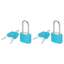 2 Pcs Padlock with Keys Long Shackle Waterproof Keyed Locks Blue