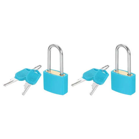2 Pcs Padlock with Keys Long Shackle Waterproof Keyed Locks Blue