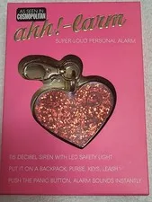 Ahh! Larm Super Loud Personal Safety Alarm Heart Panic Button LED Pink Glitter