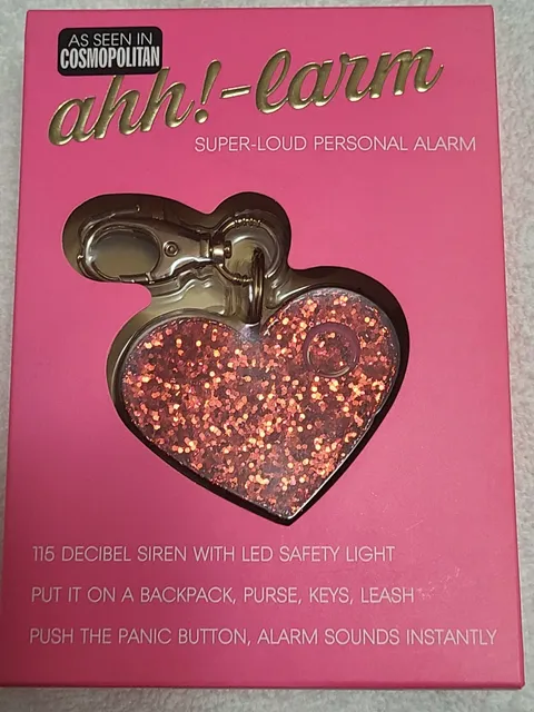 Ahh! Larm Super Loud Personal Safety Alarm Heart Panic Button LED Pink Glitter