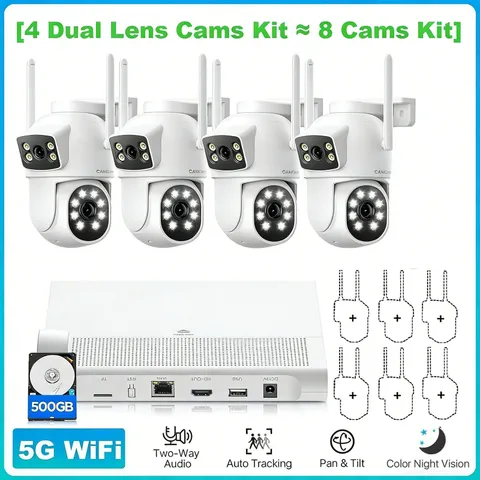 10CH Wireless Security Cameras System 360° PTZ Outdoor NVR system Kit 500GB HDD