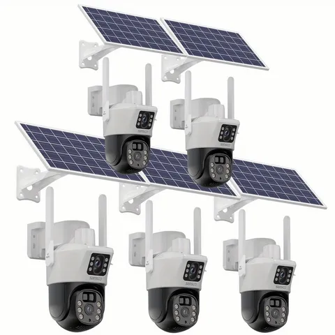 5PCS Solar Wireless WiFi Outdoor Pan/Tilt Home Security Camera Dual-Lens