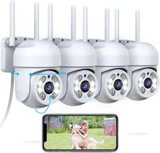 (2026 New) 4 Pack Outdoor Wifi Security Cameras 3MP, PTZ Pan Tilt with Dual Ante