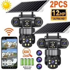12MP Camara De Seguridad Solar Wifi CCTV Para Exterior Con Vision Nocturna Audio