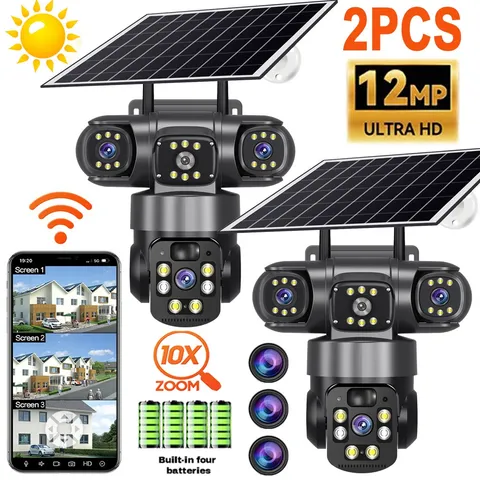 12MP Camara De Seguridad Solar Wifi CCTV Para Exterior Con Vision Nocturna Audio
