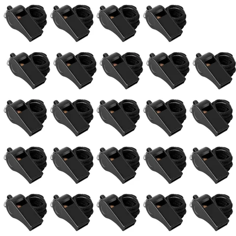 24 Pack 120dB Loud Referee Whistles with Lanyards – Heavy-Duty Black Sport