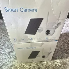 Set of 2 Solar Powered Wireless Wi‑Fi Outdoor IP Surveillance Camera White Siren