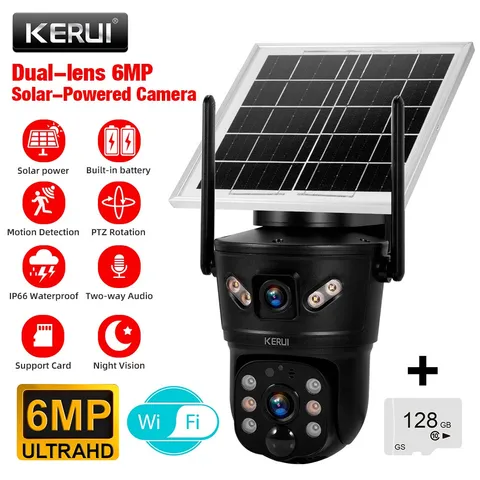 360° View Outdoor Solar Dual‑Lens Camera Wireless Home Security w/128GB SD Card