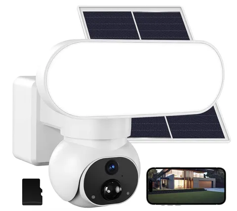 Solar Floodlight Camera with 1500LM Bright Lights-2K Wireless Outdoor Securit...