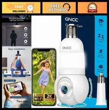 2K WiFi Outdoor Security Camera Bulb - 360° View, Night Vision, Motion Detection