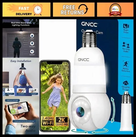 2K WiFi Outdoor Security Camera Bulb - 360° View, Night Vision, Motion Detection