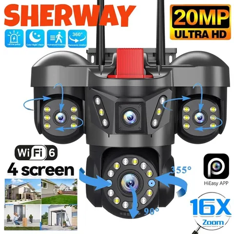 5MP 4 Lens Home Security WiFi Camera Outdoor 10K Wireless 4 Screens 16X Zoom PTZ