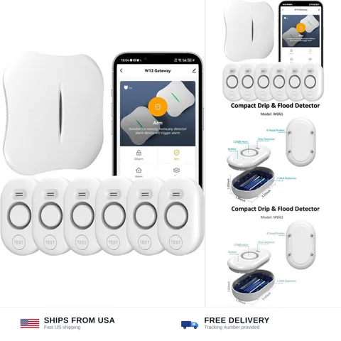 WiFi Water Leak Detector for Home with App Notification, 1 2.4Ghz Gateway + 6...