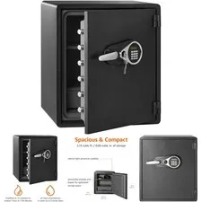 Fireproof Waterproof Safe Box Digital Keypad Lock Black 2.13 Cubic Feet