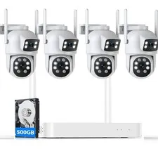 Dual Lens Wireless Security Camera System 5GHz WiFi 10CH NVR AI Human Detection