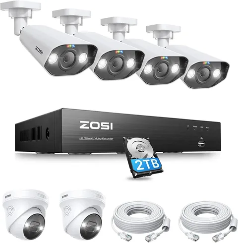 ZOSI 4K PoE Security Camera System 8CH 8MP NVR with 2TB HDD AI Human Detection