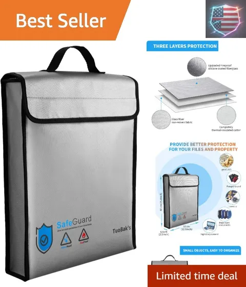Fireproof Waterproof Document Bag with Zipper,Heat Insulated Upgraded Firepro...