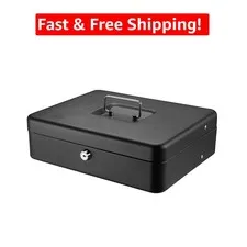 Durable Portable Money Box with Key Lock and Elegant Black Finish - 4.54 lbs