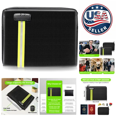 Stylish Fireproof Cash & Document Storage Bag, Lightweight & Waterproof Design