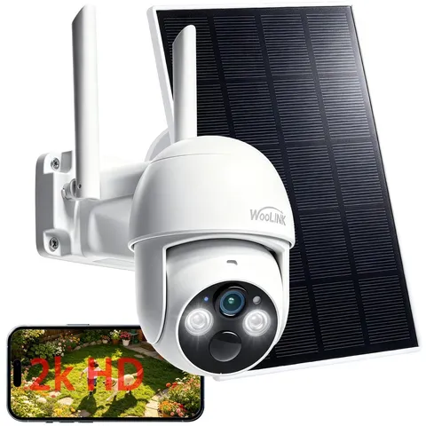 2K Solar Security Camera Wireless Outdoor WiFi Pan Tilt Battery IP65 Night Vi...