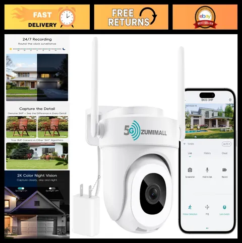 2K 3MP Wired Home Security Camera, 24/7 AI Motion Detection, 2-Way Audio, PTZ Tr