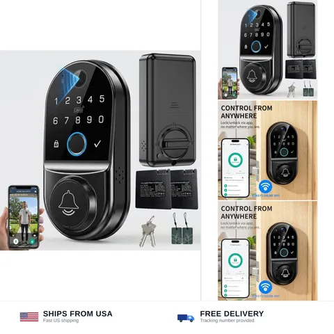 Smart Door Lock for Front Door: WiFi & Camera with 1080p HD Night Vision | Tw...