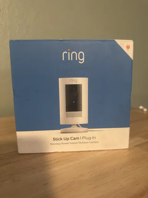 New! Ring Stick Up Cam Plug-In Indoor/Outdoor 1080p Wired Security Camera White