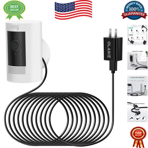 Weatherproof 5m/16ft Power Adapter for Ring Stick Up Cam - Hassle-Free Charging