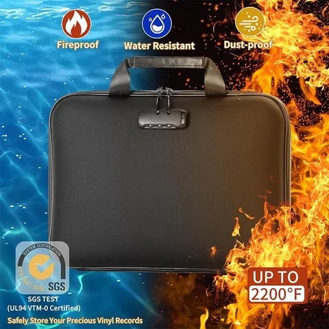 KBOROVER FIREPROOF & WATER-RESISTANT FILE BAG WITH COMBINATION LOCK - BLACK