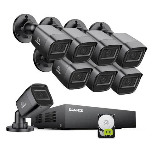 SANNCE 5in1 8CH DVR 8Pcs 1080P Outdoor Security Camera System Night Vision 1TB