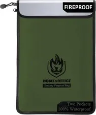 Fireproof Document Bag Fire Resistant Storage Green 15"x11" 2000℉ Fireproof