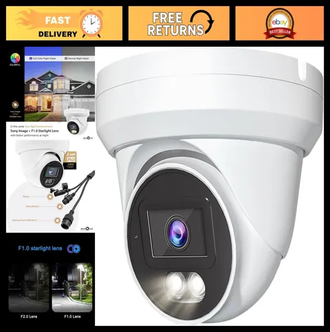 4K 8MP PoE Turret Dome IP Camera with Microphone, Night Vision, Weatherproof, 24