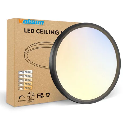 VOLISUN 5CCT LED Flush Mount Ceiling Light, 7 inch Dimmable 7IN-1 Pack, Black