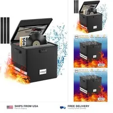 onvvippiv Large Vinyl Record Storage Box Fireproof Waterproof with Lock | Res...