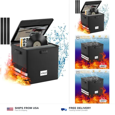 onvvippiv Large Vinyl Record Storage Box Fireproof Waterproof with Lock | Res...