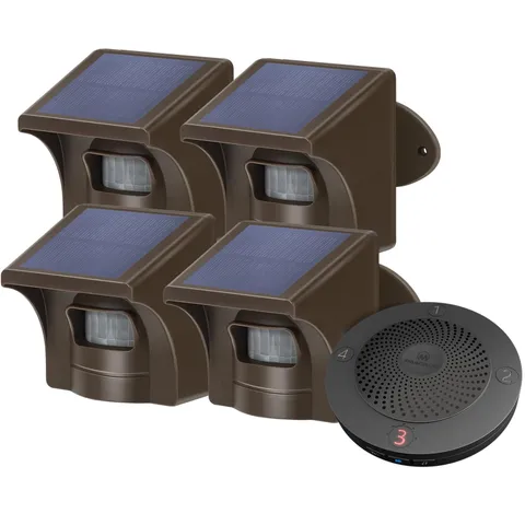 Solar Wireless Driveway Alarm System (1/2 Mile Range, 1 Receiver & 4 Solar Se...