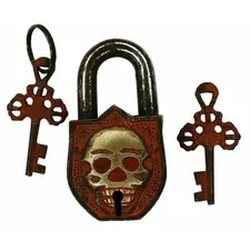 Skull Shape Security Lock Antique Vintage Style Handmade Brass Padlock with Keys