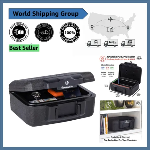 Protect Your Valuables: Black Fireproof Money Safe with Key Lock, 14.3" W