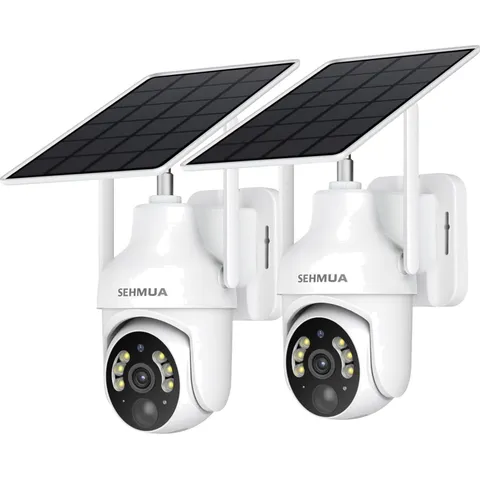 SEHMUA 2K Solar Security Camera Wireless Outdoor 2 Pack Pan Tilt WiFi