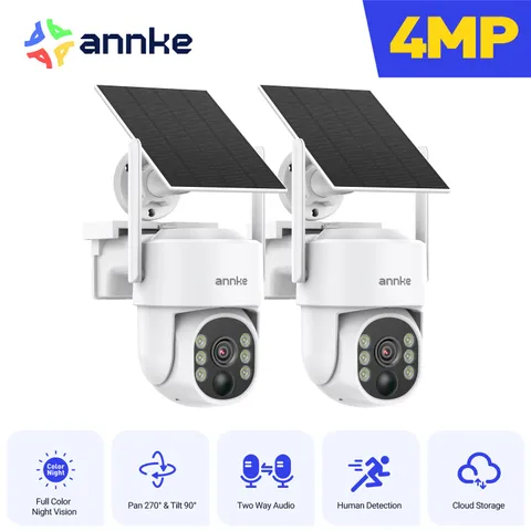 ANNKE 2 Pack 4MP Solar Battery Wireless Security Camera Color Night 2-Way Audio