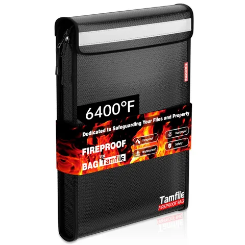6400 Fireproof Document Bag Zipper Waterproof Money Bag 2 Pockets Black