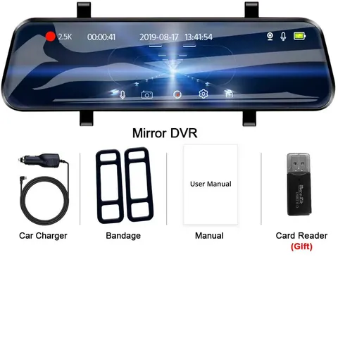 E-ACE 2.5K Mirror Camera For Car Touch Screen Video Recorder Rearview Mirror Das
