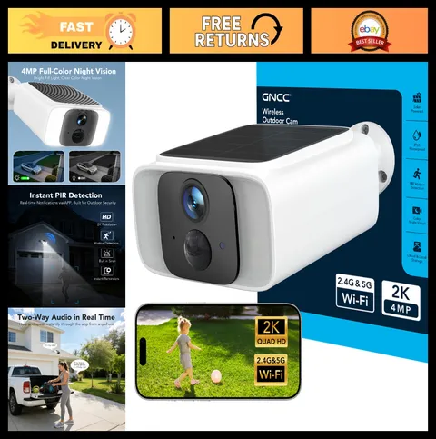 Wireless Outdoor Solar Security Camera 2K, Night Vision, AI Detection, Two-Way A