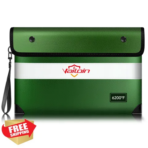 Vailoin Fireproof Money Bag Green 11"x7.7"