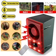 Solar Animal Repeller 129dB Gunshot & Dog Barking Security Siren Scare for Farms
