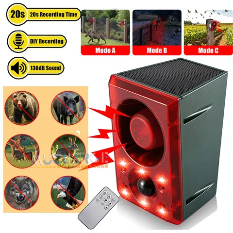 Solar Animal Repeller 129dB Gunshot & Dog Barking Security Siren Scare for Farms